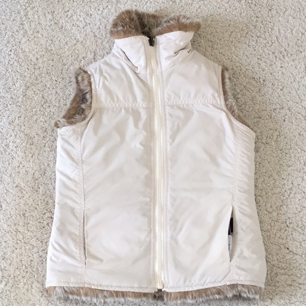 Vintage Gap Kids Reversible Cream Beige Reversible Faux Fur Vest S (6/7)